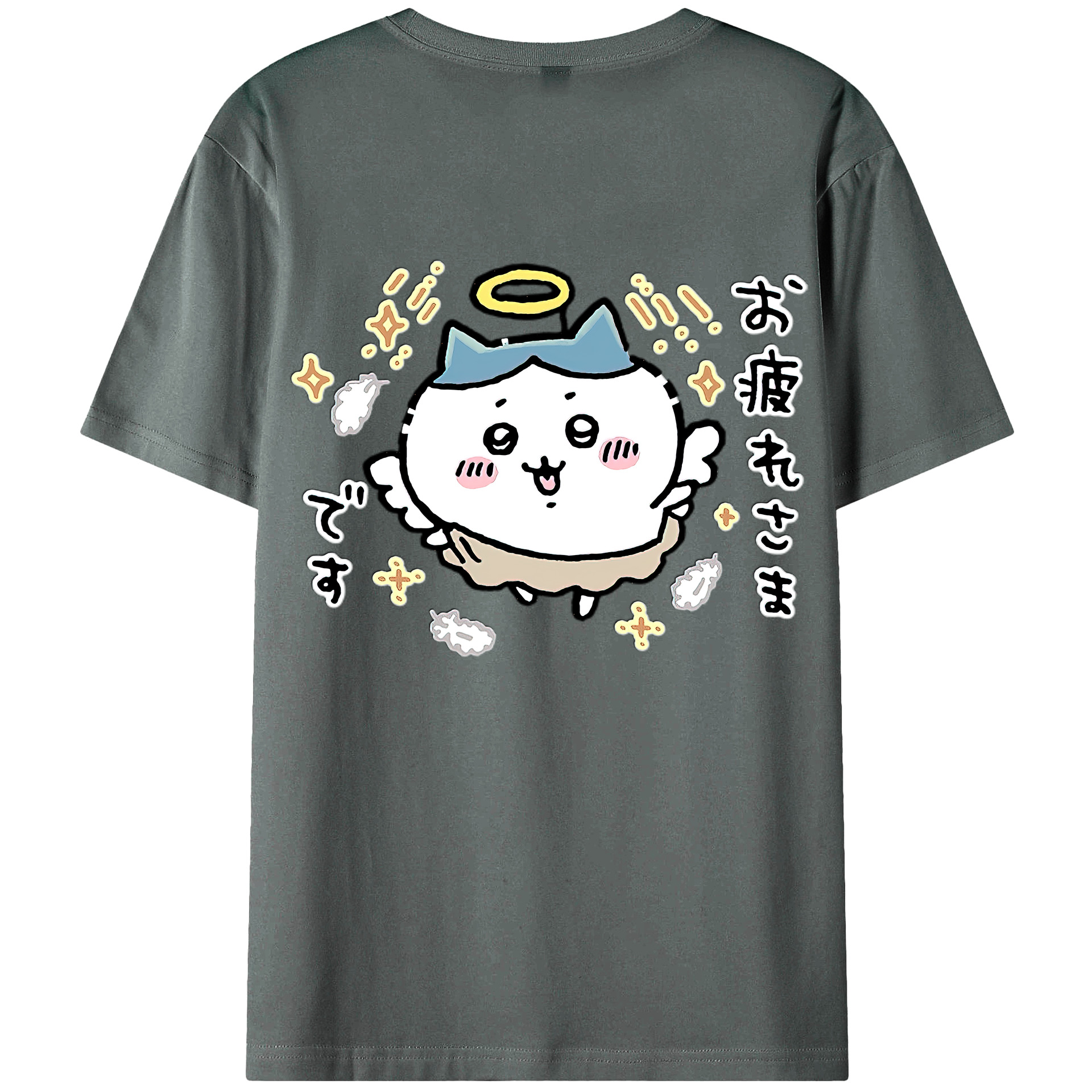 （画像用） ちいかわ ハチワレ Chii-kawa hachiware 綿100％ メンズ半袖Tシャツ（バックプリント） 通気性